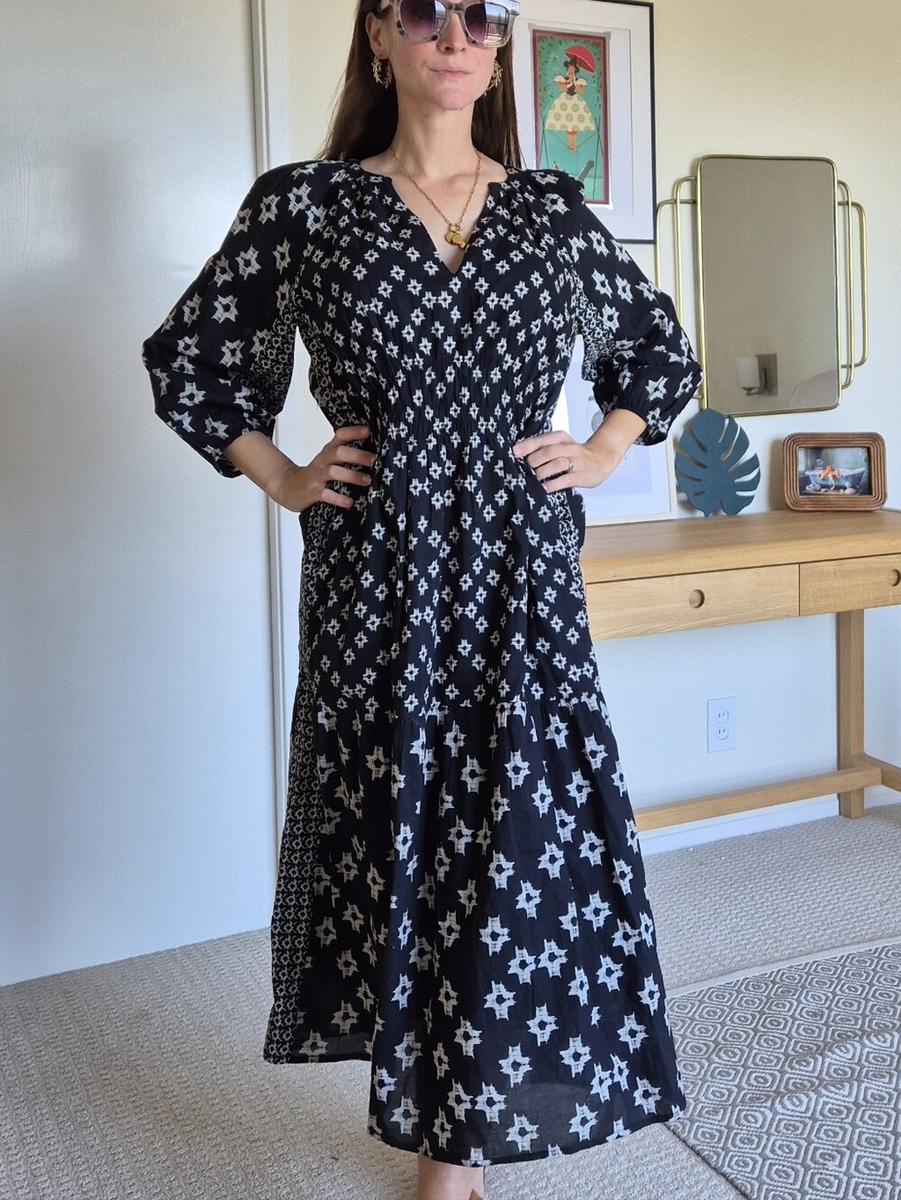 Velvet By Graham Spencer Black and White Printed Cotton Maxi Dress M